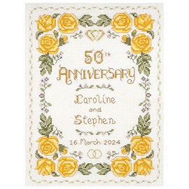 Lifetime Samplers & Decorative Textiles Roses Golden Wedding Anniversary - Complete Cross Stitch kit on 14 aida with Clear Colour Chart