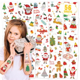 Cerlaza 616 Pcs Christmas Temporary Tattoos for Kids, Christmas Fake Tattoo stickers for Stocking Stuffers, Merry Christmas Decorations Tattoos Holiday Birthday Party Favors (Glitter)