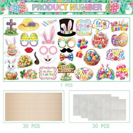 30 Pcs Easter Day Photo Booth Props Kit for Photoshoot, Easter Bunny Rabbit Eggs Glasses Pattern DIY Easter Spring Photography Decorations for Kids and Adults