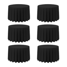 BRILLMAX 6 Pack Black Round Tablecloths 108 Inch - Circle Bulk Linen Polyester Fabric Washable Table Cloth Cover for Wedding Reception Banquet Birthday Party Buffet Restaurant