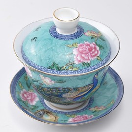 Tenka Tea Ceremony, Gold Painted Enamel Lid Bowl (Tenindai), 5.3 fl oz (160 ml) (Full Water, 7.8 fl oz (220 ml), Chinese Tea Ceramics