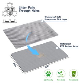 TidyNuts Cat Litter Mat for Pet Kitty Litter Box,Waterproof Cat Mat Honeycomb Double Layer Design,Soft on Paws,No Slip Cat Litter Trapping Mat,Machine Washable,Anti-Tracking -Light Grey,30 x 24 inch
