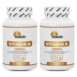 Sowelo Vitamin A - 10000 IE I Entzündungshemmend und Anti-seborrhoische Eigenschaften I Vitamin A Hochdosiert I Ohne unerwünschte Zusätze I 250 Tabletten (2-Pack)
