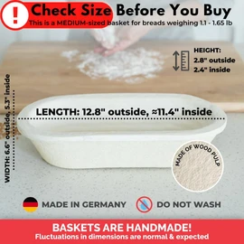 Bulka Oval 750g Groove Banneton Bread Proofing Basket Pressed Wood Pulp, Sourdough Proofing Basket - Non-Stick Batard Brotform Sourdough Bread Baking Supplies, Made in Germany.