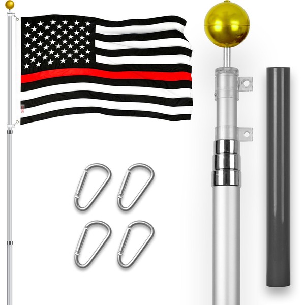 G128 Combo Pack: 16 Ft Telescoping Aluminum Flagpole (Silver) &