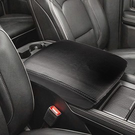INTGET Car Center Console Armrest Cover for 2022 2023 Dodge Ram 1500 2500 3500 Accessories 2019 2020 2021 Arm Rest Box Lid Protector Pad Cushion Dog Seat Cover (Black with Carbon Fiber Texture)