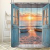 Beach Coastal Shower Curtain, Ocean Sunrise Seascape Nautical Shower Curtains