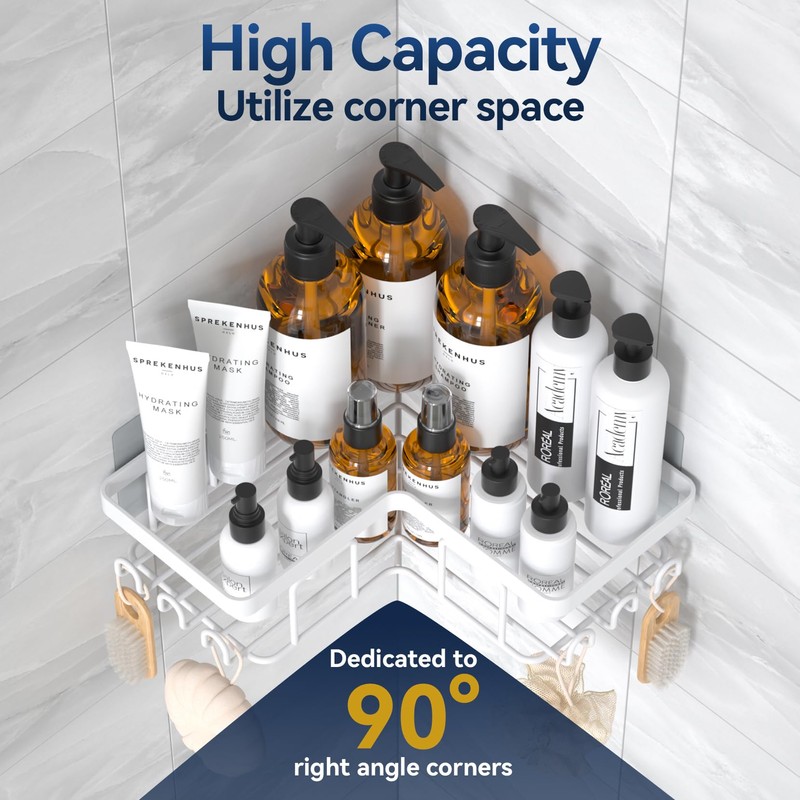 YASONIC Corner Adhesive Shower Caddy, with Soap Holder and 12