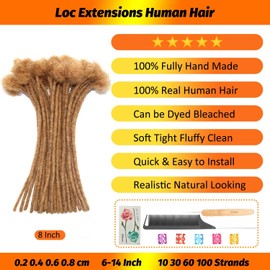 #27 Honey Blonde Loc Extensions Human Hair Dreads Extensions Dreadlock Extensions Human Hair Locs Extensions for Men Women Kids 0.4 cm 10 Inch 30 Strands Real Human Hair Locs Handmade Permanent Locs
