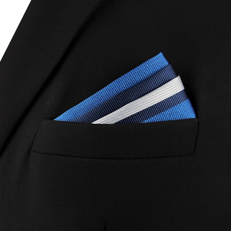 S&W SHLAX&WING Mens Pocket Square Stripes Blue Navy Royal Striped