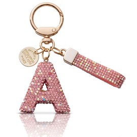 MORSUNBELA Letter Keychain Initial Pink for Girls Keychains Ring with Letter A Gifts with Initials Key Chains for Women
