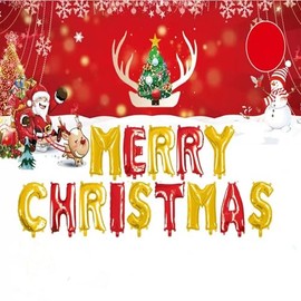 AVMBC Merry Christmas Balloons, Christmas Letter Aluminum Foil Balloons Banner for Xmas Party Supplies Decorations Home Party Decor 16Inch, Red & Gold