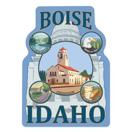 Die Cut Sticker Boise, Idaho, Icon Montage, Contour Vinyl Sticker 1 to 3 inches (Waterproof Decal for Cars, Water Bottles, Laptops, Coolers), Small
