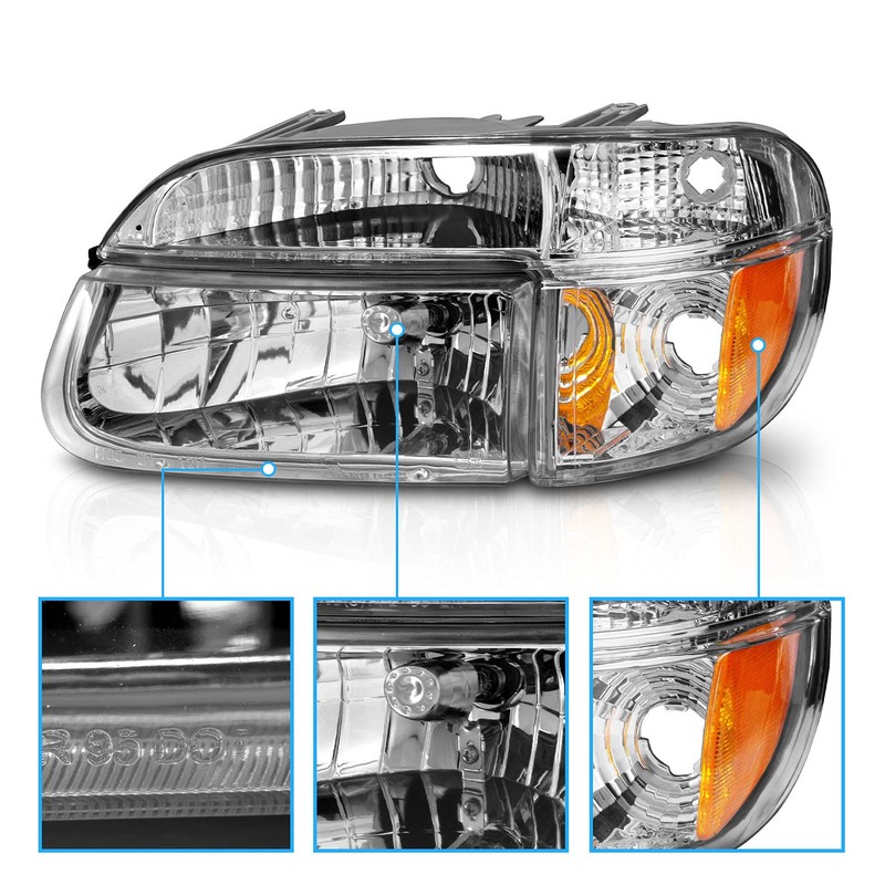 AmeriLite Chrome Replacement Headlights Lamp w/Corner Parking Turn Signal Set