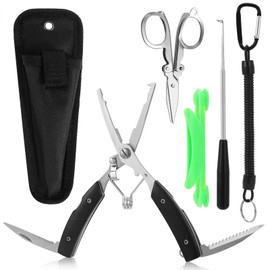 MOSTFUN 6 Pcs Portable Fishing Pliers Snips Set with Winding Line Organizer, Foldable Fishing Scissors, Disgorge, Multifunctional Fishing Pliers for Removing Hooks, Split Ring, Fishing Gift for Men
