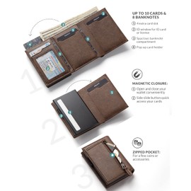 VULKIT Credit Card Holder RFID Blocking Leather Pop Up Card Wallet with Banknote Compartment, ID Window, Coin Pocket & Magnetic Closure