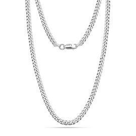 LeCalla Solid 925 Sterling Silver Curb Chain Necklace for Men and Women | Italian 5mm Diamond-Cut Cuban Link Chain Necklace 20 Inches