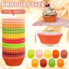 Whaline 450Pcs Fall Cupcake Liners Green Orange Yellow Brown Autumn Baking Cups Thanksgiving Standard Muffin Cupcake Wrappers for Party Supplies Table Decor
