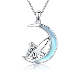 VENACOLY Fairy Moon Necklace 925 Sterling Silver Moonstone Fairy Moon Necklace Fairy Jewellery for Women