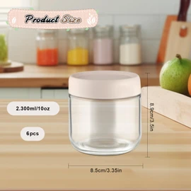 6 Pcs 300ml/10oz Glass Jars Wide Mouth Glass Food Storage Containers Overnight Oats Containers with Lids for Snacks Yogurt Powder Liquid - Beige