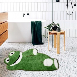 mamrug Cute Green Frog Bath Mat,Non Slip Water Absorbent Microfiber Soft Fluffy Bathroom Rugs,Fun Animal Shaped Shaggy Shower Rugs Washable for Bathroom Home Decor 16.2x33.9 inchs