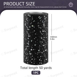 Swpeet 6 Inch by 50 Yards Black Glitter Tulle Fabric Roll, Fabric Spool Sparkling Tulle Ribbon, Netting Polyester Spool for DIY Birthday Party Wedding Decorations Christmas Craft Supplies