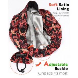 Satin Lined Bouffant Scrub Nurse Cap with 4 Buttons and Sweatband Adjustable, Red Black, One Size