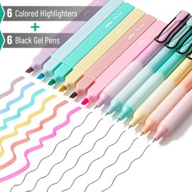 Mr. Pen- Aesthetic Highlighters and Gel Pens, 12 Pack, Pastel Colors, Bible Highlighters No Bleed, Black Ink Gel Pens, Highlighter Pens, No Bleed Highlighters for Bibles, Gel Pens
