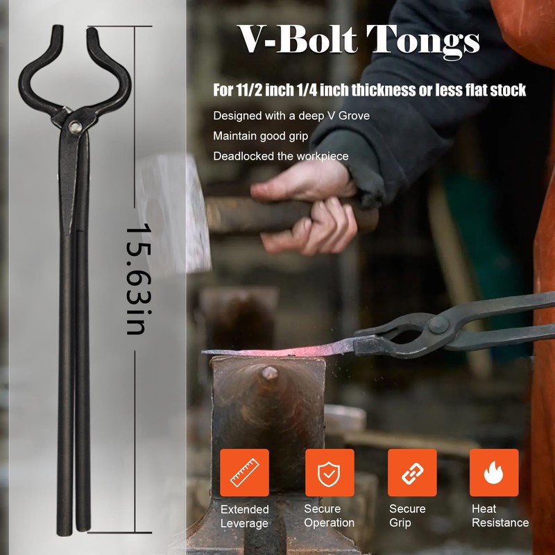 Yoursme Blacksmith Knife Making Forge Tongs Set: V-Bit Blade, Blade