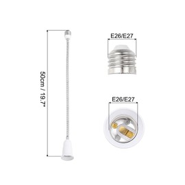 PATIKIL 19.7 Inch E26/E27 Light Socket Extender, 1 Pcs Flexible Bulb Socket Extension Adjustable Bulb Extender Adapter for Medium Screw Base Home Lamps, White