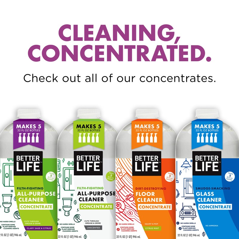 Better Life Glass Cleaner Concentrate - Streak-Free Window Cleaner for