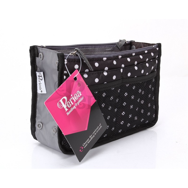 Periea Chelsy Handbag Organiser Insert (Black with White Polka-dots, Small)