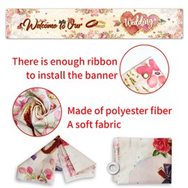 Meltelot Welcome to Our Wedding Large Banner, Welcome to Our Beginning Banner Rustic Wedding Reception Decorations, Indoor Outdoor Backdrop 8.9 x 1.6 Feet