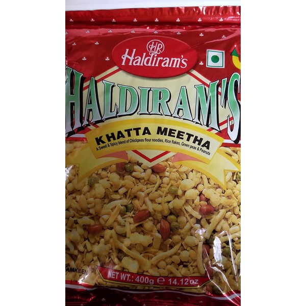Haldiram's Khatta Meetha (Sweet-n-spicy) Mix of Chickpeas Flour Noodles,Rice flakes, Green Peas & Peanuts - 35.30oz, 1kg