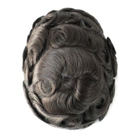 HAIR NATURE Hair Systems for Men, Mens Toupee Human Hair Wigs, 0.08mm Knotted Thin Skin Thin Dark Brown Hair #3