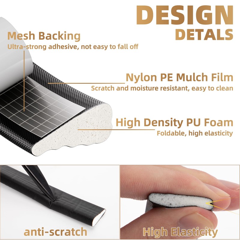 Kneelisa 2Pcs×196” Wedge-Shape Foam Window Weather Stripping Door Seal