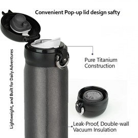 Titanium Water Bottle Wide Mouthed Cup - Double wall Vacuum Insulation, Lightweight and Durable, Perfect for Coffee, Tea, Water, Indoor & Outdoor, Gun Metal - 15.6 oz