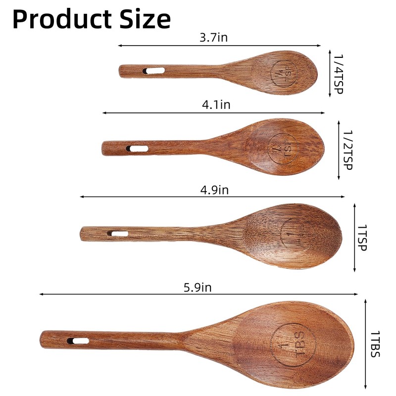 NICENEEDED Measuring Spoons Set of 4, Natural Acacia Wooden Measuring