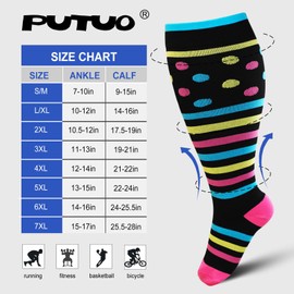 PUTUO Wide Calf Compression Socks: Plus Size Graduated Compression Stockings for Men Women Large Compression Sock for Support Flight Travel Pregnancy Edema Nurses Seniors 20-30 mmHg 7XL 3Pairs