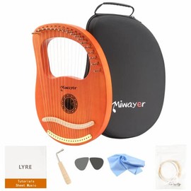 Miwayer Lyre Harp 7, 10, 16, 19, 21 Strings Musical Instrument Mahogany Body Harp Wood Retro Totem Professional Stringed Instrument with Accessories and Bags (Wood 19 Strings Harp)