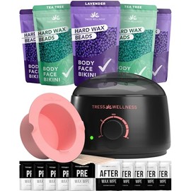 Tress Wellness Award Winning Waxing Kit for Sensitive Skin – Safe for Face & Skin, Easy to Use – At-Home Kit for Face, Bikini, Brazilian & Full Body - Midnight Rose, No Display