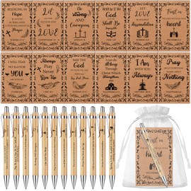 72 Pcs Christian Gift Bible Verse Pen Bamboo Religious Inspirational Scripture Notebook with Organza Bag for Men Women Prayer Journal Office School Church Supplies Christmas Easter