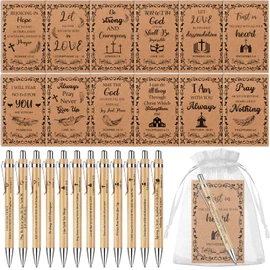 72 Pcs Christian Gift Bible Verse Pen Bamboo Religious Inspirational Scripture Notebook with Organza Bag for Men Women Prayer Journal Office School Church Supplies Christmas Easter