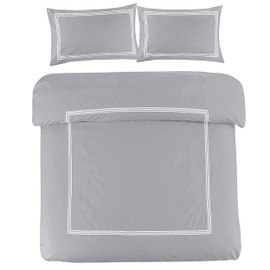 My Home Store Grey Duvet Cover Single Set - 100% Polycotton 2 Pieces Bratta Stitch Duvet Cover Sets with Pillowcase - Hotel Quality Breathable Quilt Cover Bedding Set