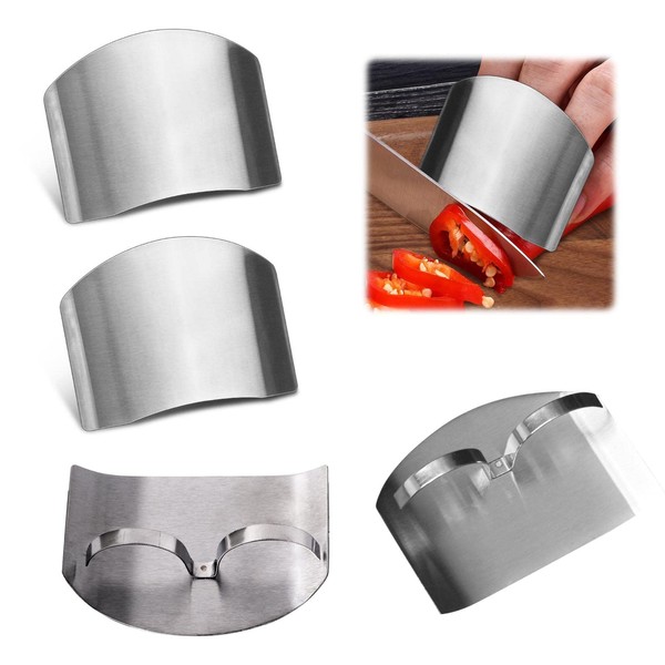 AYNKH 2PCS Kitchen Gadgets Finger Guard, Stainless Steel Hand Protector Ring Safety Shield for Meat Vegetable Fruit Slicing Dicing Chopping Cutting