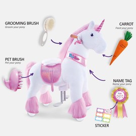 PonyCycle Unicorn Horse Toys Grooming Kit, Feed & Care, 5 Piece Assortment. Groming Brush, Pet Brush, Carrot, Sticker, Name Tag Perfect Pony Toys Gifts for Girls Kids - Fit for Model U and Model K