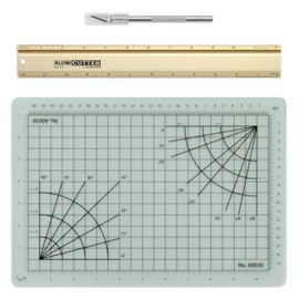 Alumicolor Cut-and-Measure Set w/Hobby Blade, Self-Healing Mat & AlumiCutter Ruler, 12IN, Gold