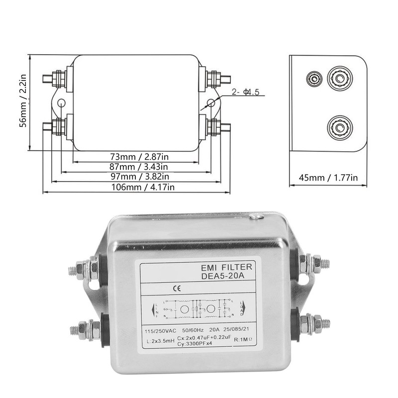 Noise Suppressor Power EMI Filter Single Phase Line Conditioner AC115V