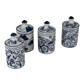 Creative Co-Op, Blue, Blossom Enchantment Stoneware Jar Set, Set of 4, Small