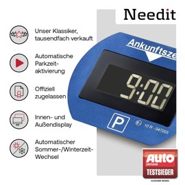 Needit PARK LITE 1411 fully automatic parking disc, CR 2450 button cell included, blue